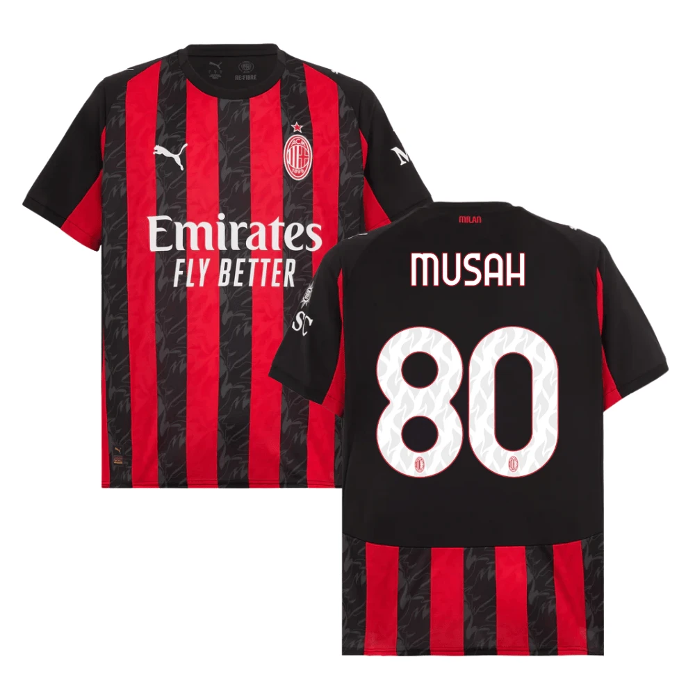 Yunus Musah 80 AC Milan 2025-26 Home Match Jersey – Black&Red by Soccer Jersey