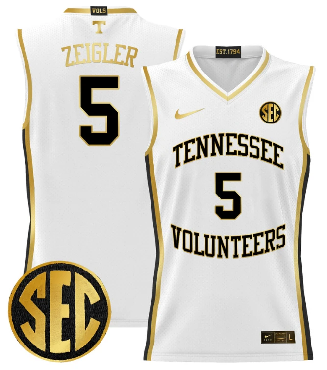 Zakai Zeigler Jersey #5 Tennessee Vols 2024 Lightweight Basketball White Gold by My store basketball