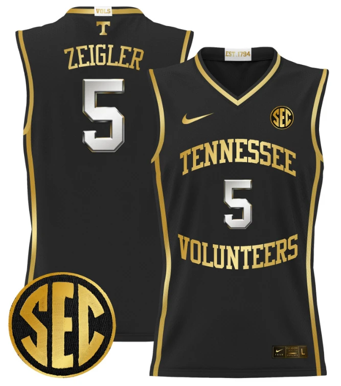 Zakai Zeigler Jersey #5 Tennessee Vols 2024 Lightweight Basketball Black Gold by My store basketball