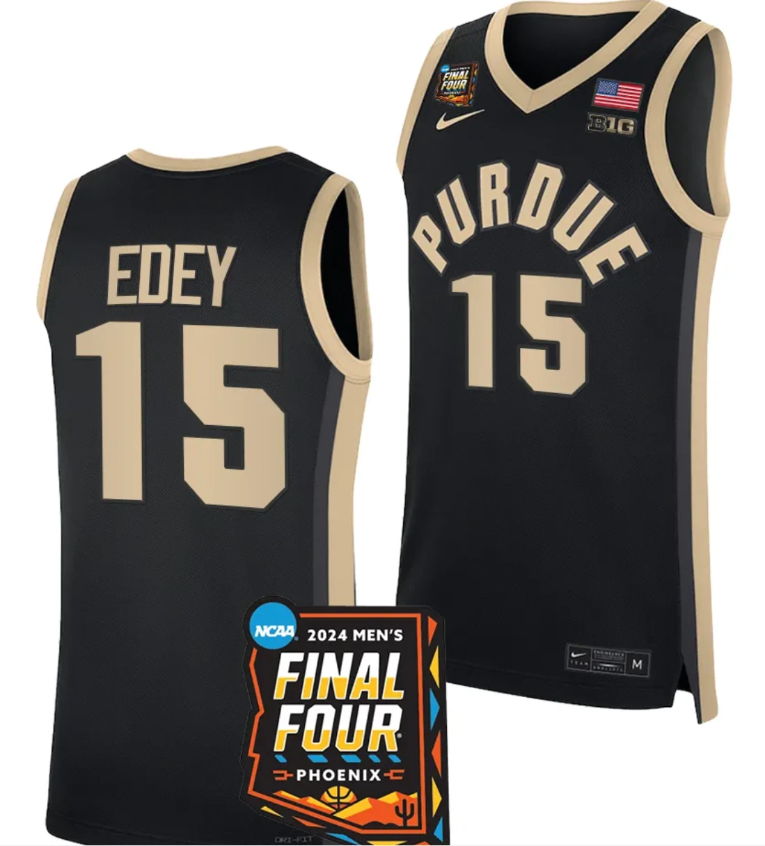 Zach Edey Jersey #15 Purdue Boilermakers 2024 NCAA March Madness Final Four Basketball Black by My store basketball