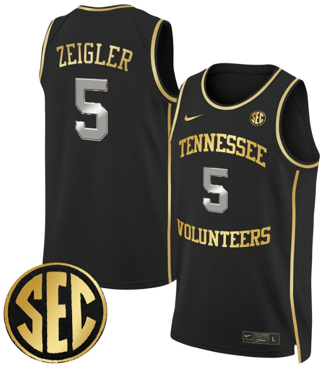 Zakai Zeigler Jersey #5 Tennessee Vols 2024 Swingman Basketball Black Gold by My store basketball