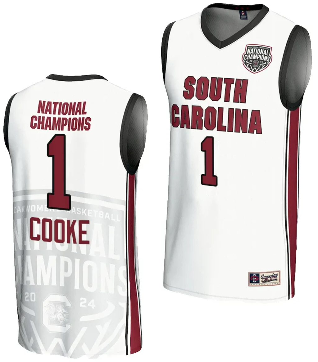 Zia Cooke Jersey #1 South Carolina Gamecocks 2024 NCAA Basketball National Champions White by My store basketball