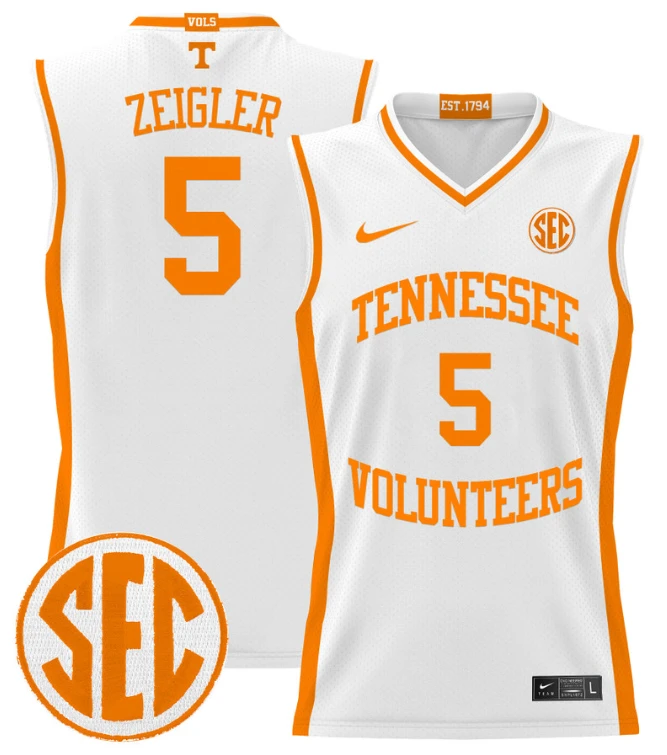 Zakai Zeigler Jersey #5 Tennessee Vols 2024 Lightweight Basketball White by My store basketball