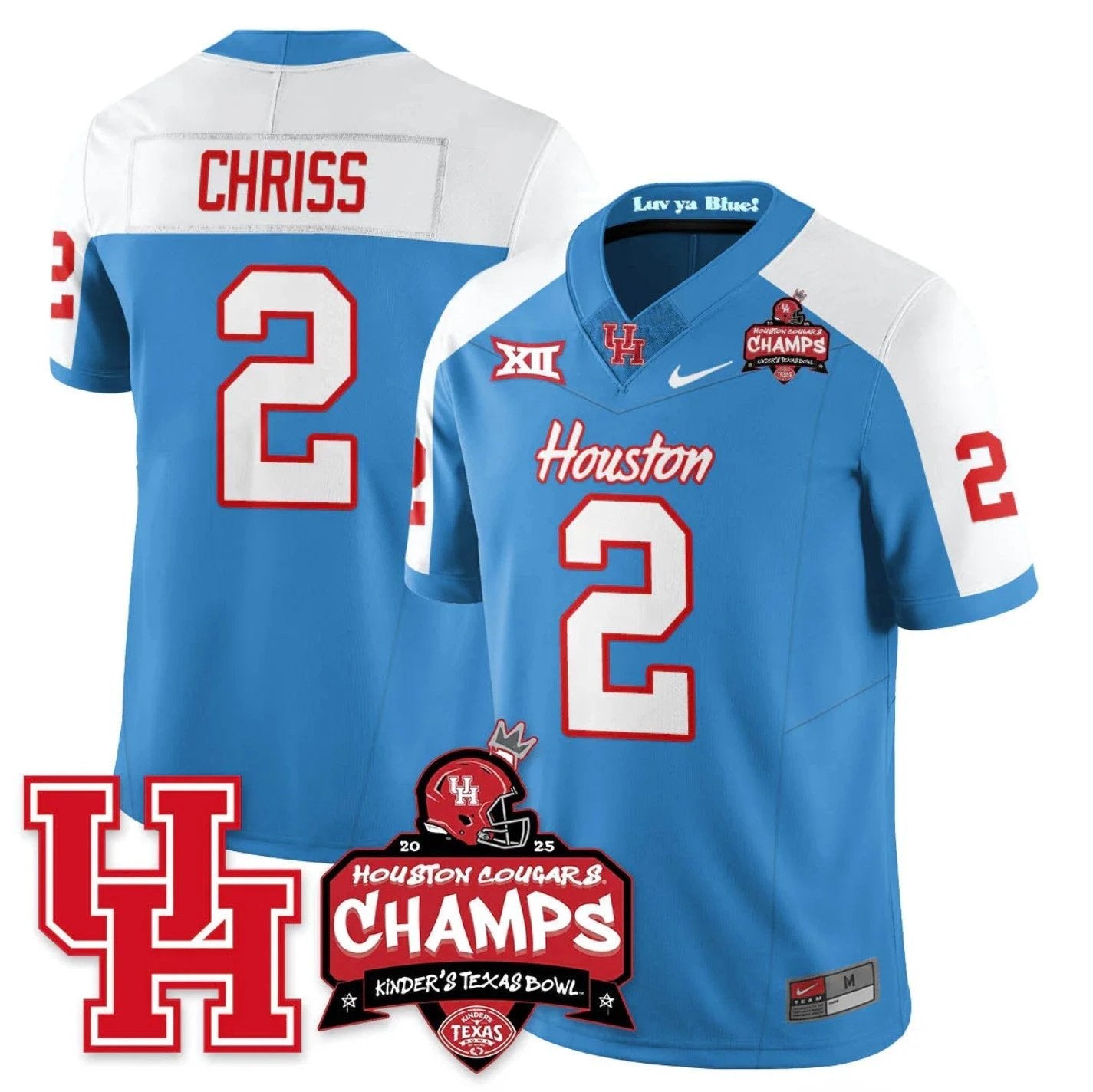 Zeon Chriss Jersey #2 Houston Cougar 2025 Texas Bowl Champions Stitched Blue Alternate by NCAA Football Jersey
