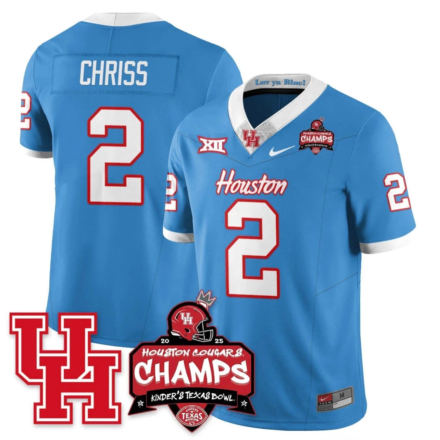 Zeon Chriss Jersey #2 Houston Cougar 2025 Texas Bowl Champions Stitched Blue by NCAA Football Jersey