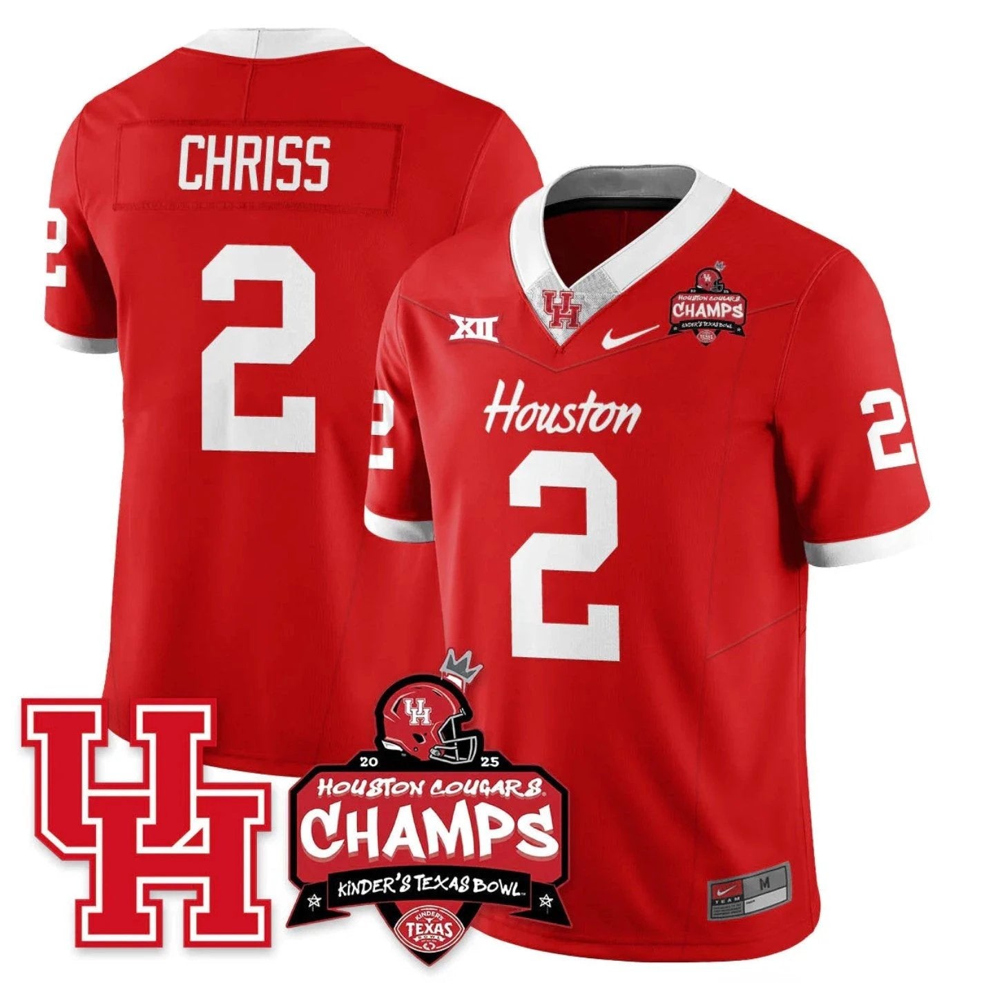 Zeon Chriss Jersey #2 Houston Cougar 2025 Texas Bowl Champions Stitched Red by NCAA Football Jersey