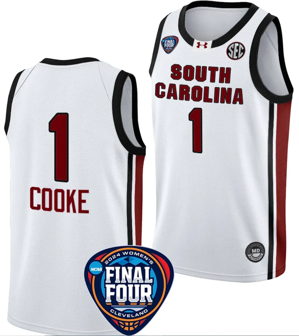 Zia Cooke Jersey #1 South Carolina Gamecocks Basketball 2024 NCAA March Madness Final Four White by My store basketball