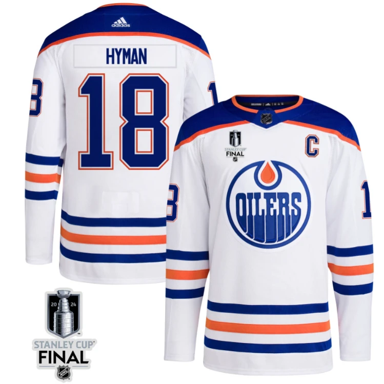 Zach Hyman 18 Edmonton Oilers 2024 STANLEY CUP Final Away Jersey Men, White by Hockey David