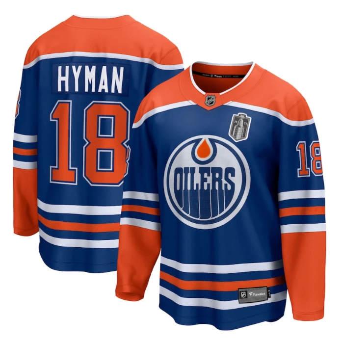 Zach Hyman 18 Edmonton Oilers 2025 Stanley Cup Final Home Breakaway Men Jersey Royal by Hockey David