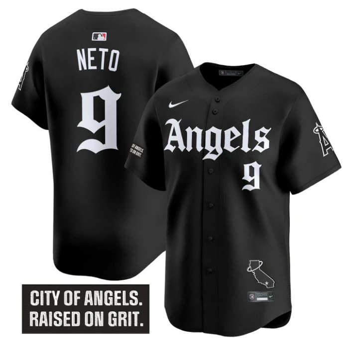 Zach Neto Jersey #9 Los Angeles Angels Gothic Halo Edition Stitched Black by My Store