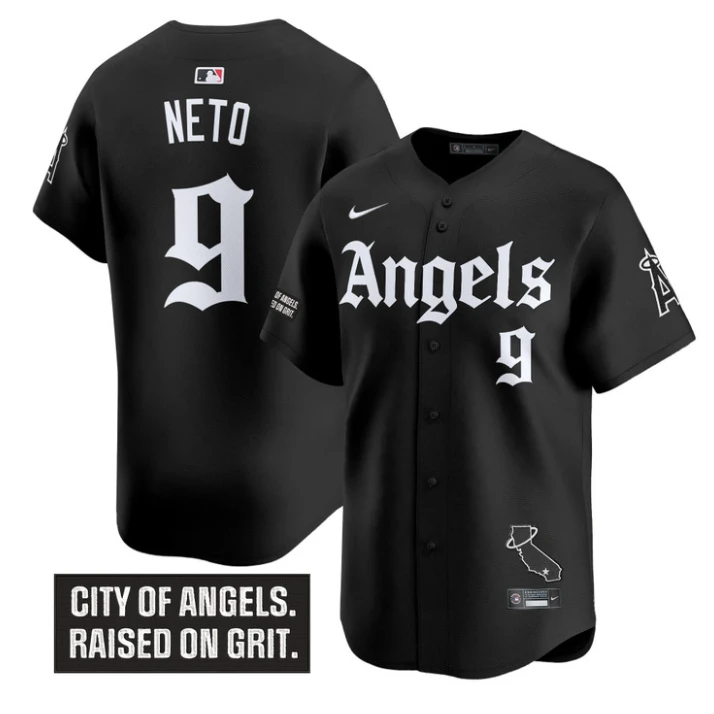 Zach Neto Jersey #9 Los Angeles Angels Gothic Halo Edition Stitched Black by My Store