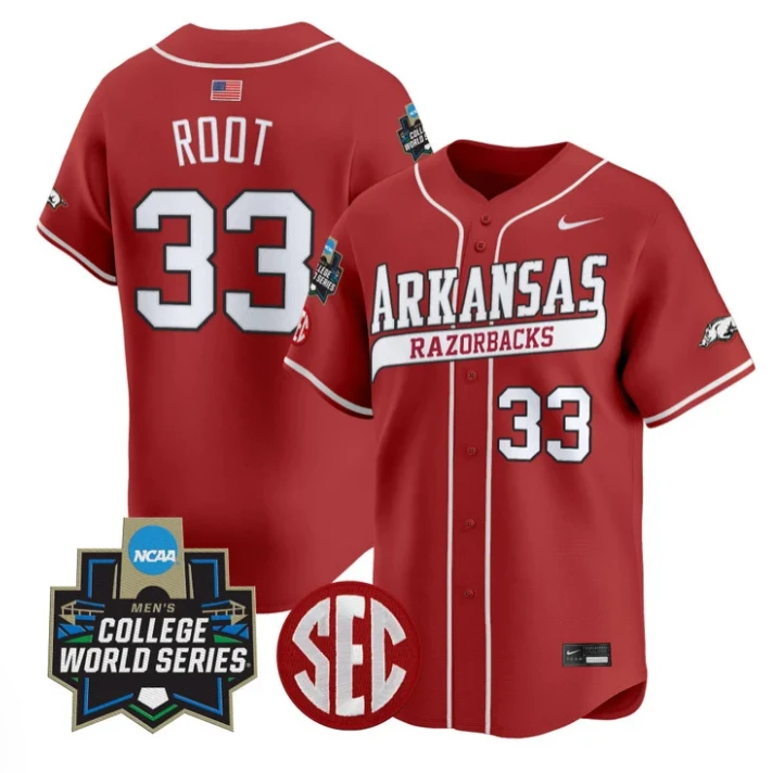 Zach Root Jersey #33 Arkansas Razorbacks 2025 World Series Stitched Cardinal by My Store