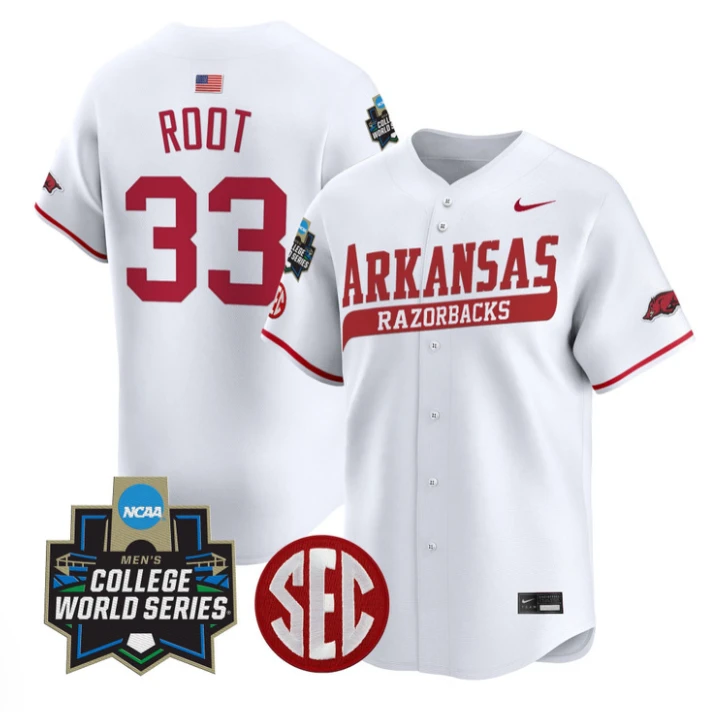 Zach Root Jersey #33 Arkansas Razorbacks 2025 World Series Stitched White by My Store
