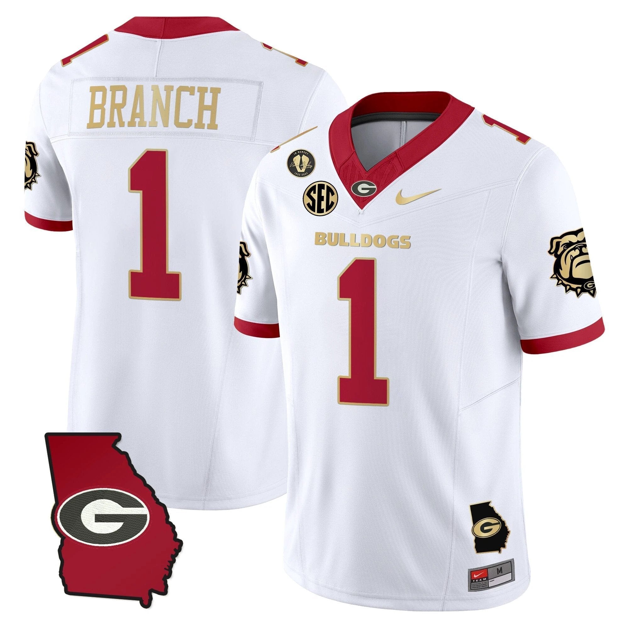 Zachariah Branch Jersey #1 Georgia Bulldogs 2025 Georgia Map, Vince Dooley Stitched White Gold Trim by My Store