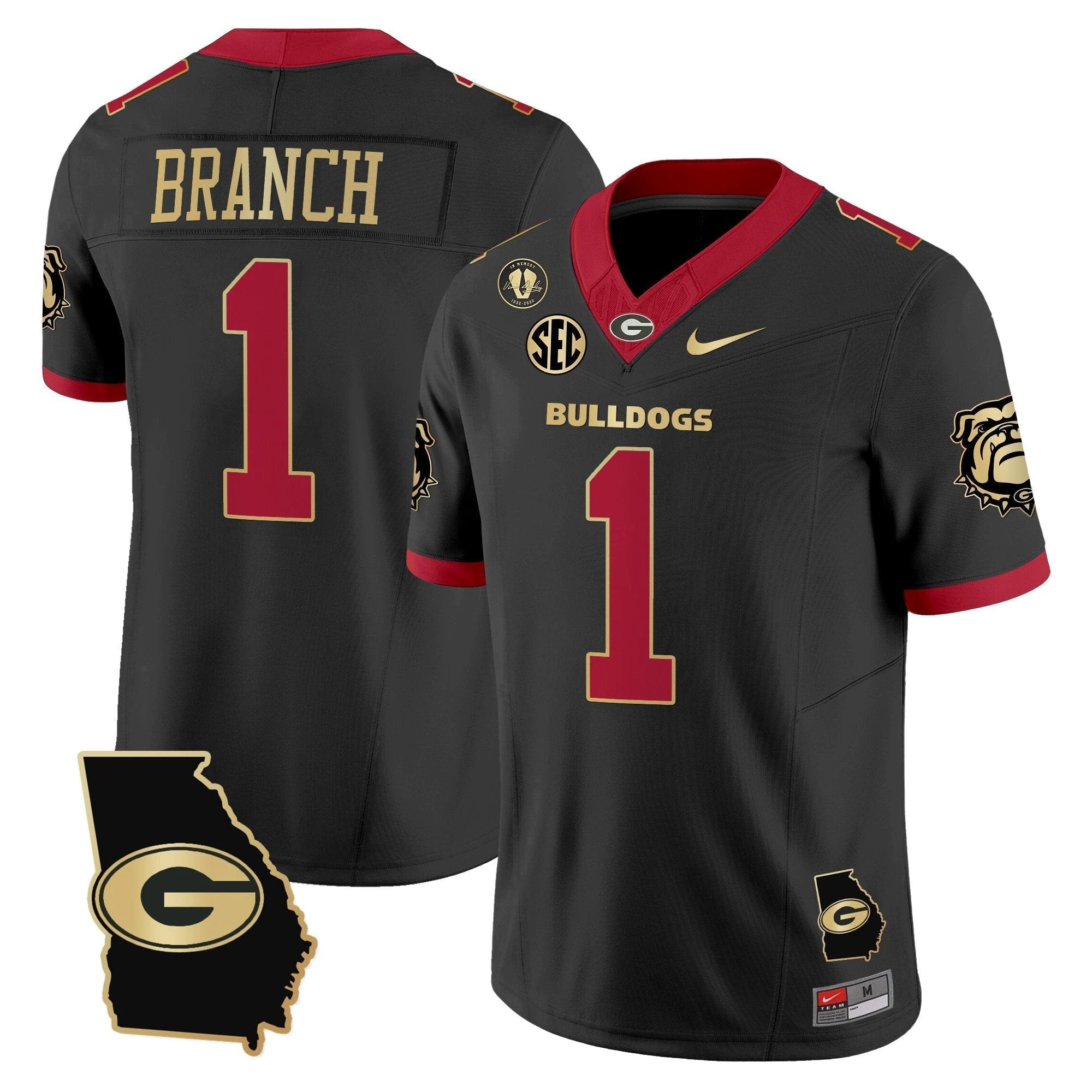 Zachariah Branch Jersey #1 Georgia Bulldogs 2025 Georgia Map, Vince Dooley Stitched Black Gold Trim by My Store