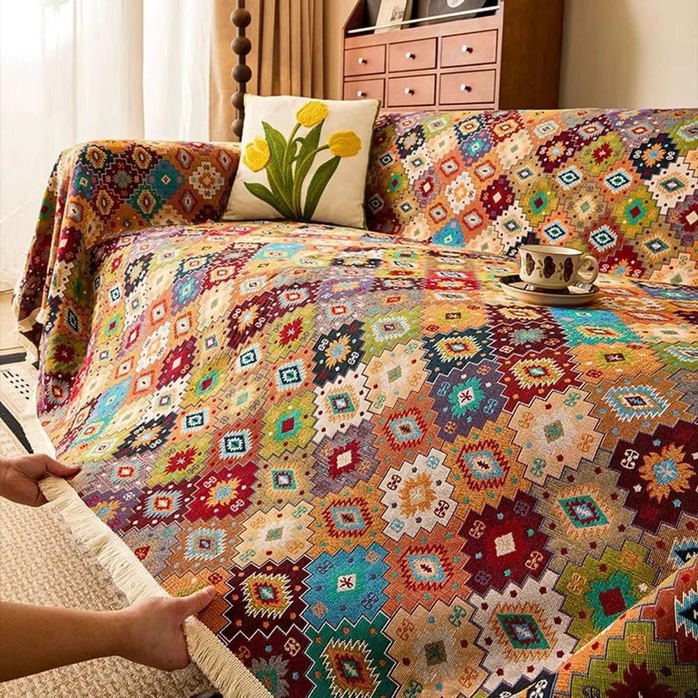 Zahara Geometric Tribal Kilim Sofa Cover by Casa & Beyond US