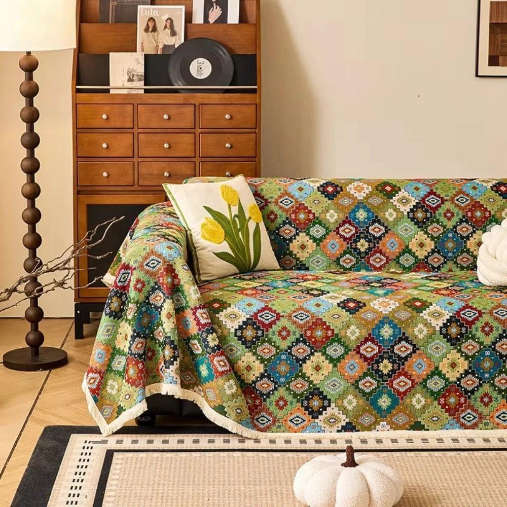 Zahara Geometric Tribal Kilim Sofa Cover by Casa & Beyond US