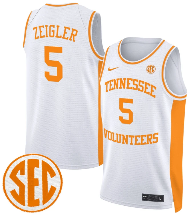 Zakai Zeigler Jersey #5 Tennessee Vols 2024 Swingman Basketball White by My store basketball
