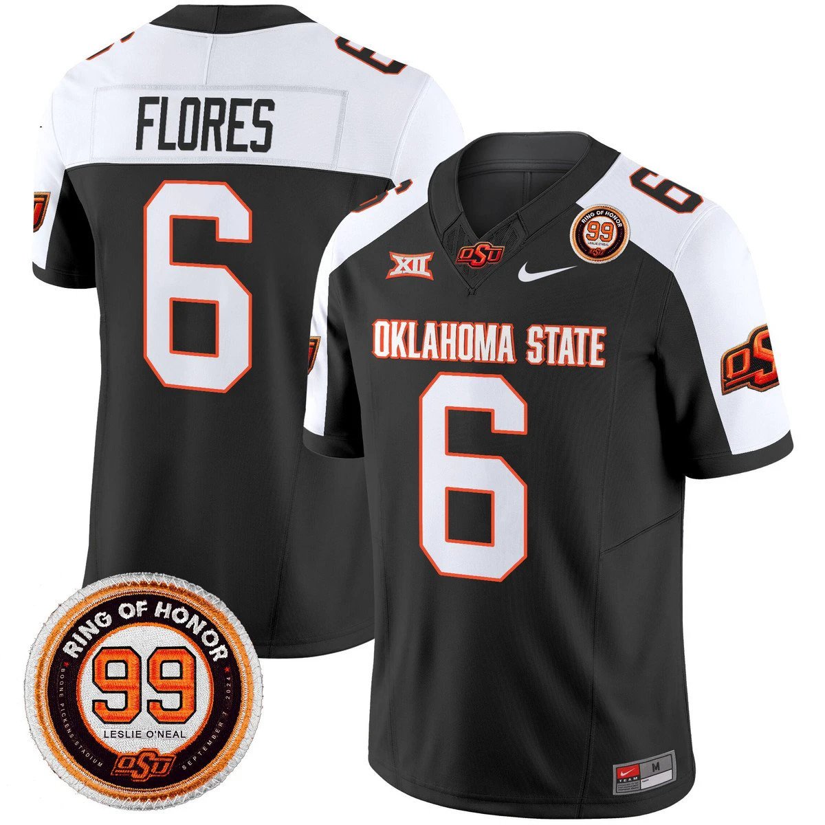 Zane Flores Jersey #6 Oklahoma State Cowboys 2025 Leslie O'neal Patch Black Alternate by NCAA Football Jersey