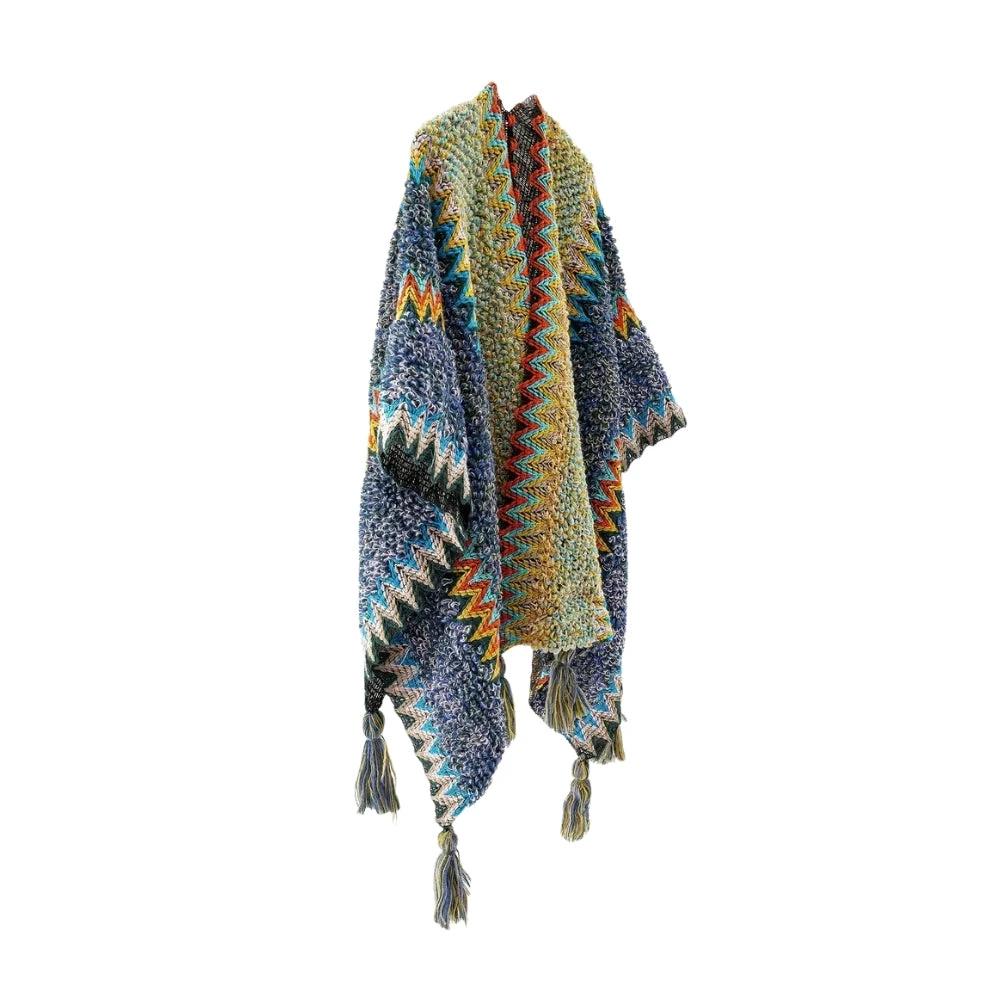 Zayla Tassel Striped Poncho Shawl by Casa & Beyond