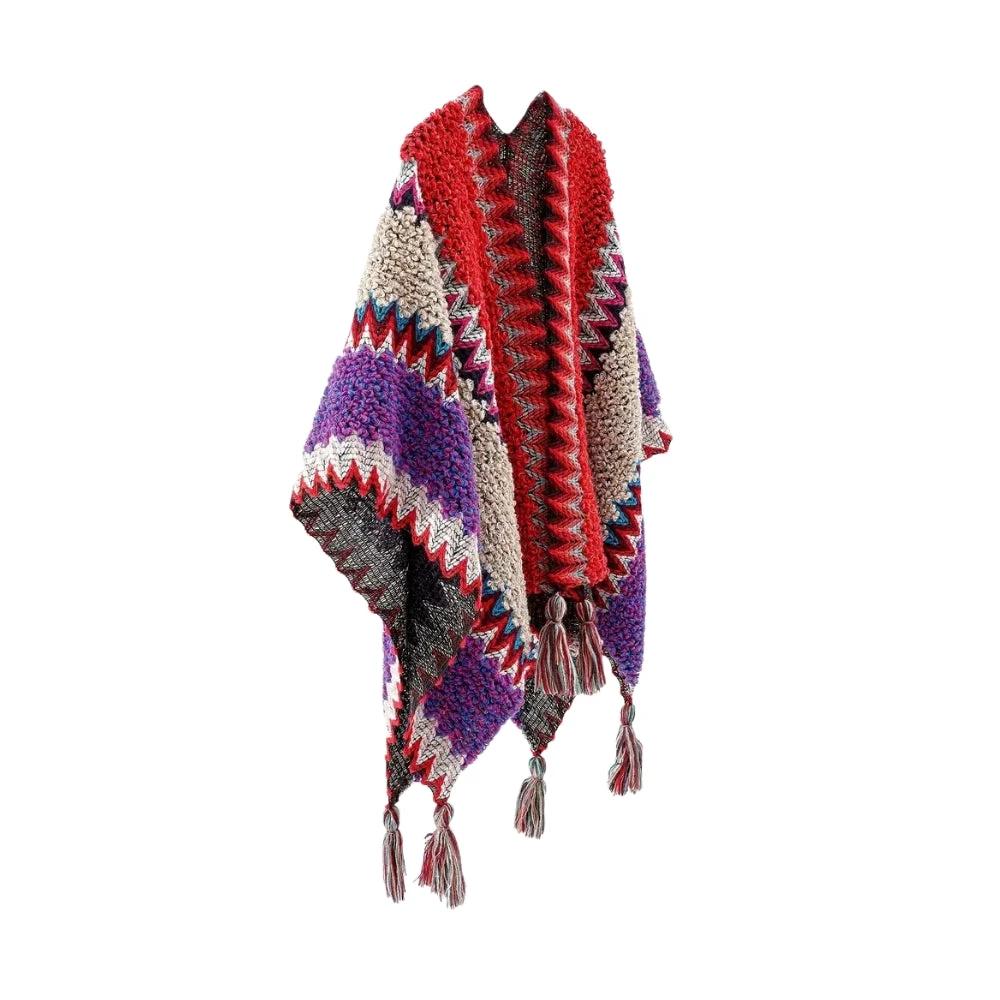 Zayla Tassel Striped Poncho Shawl by Casa & Beyond
