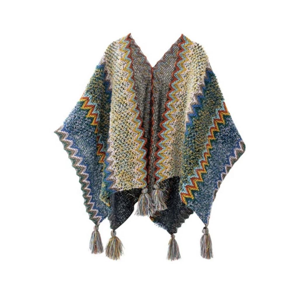 Zayla Tassel Striped Poncho Shawl by Casa & Beyond