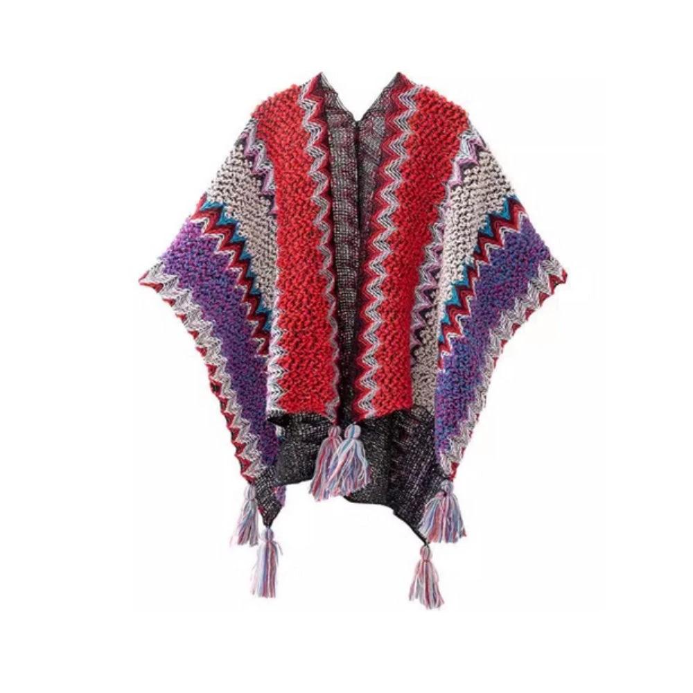 Zayla Tassel Striped Poncho Shawl by Casa & Beyond