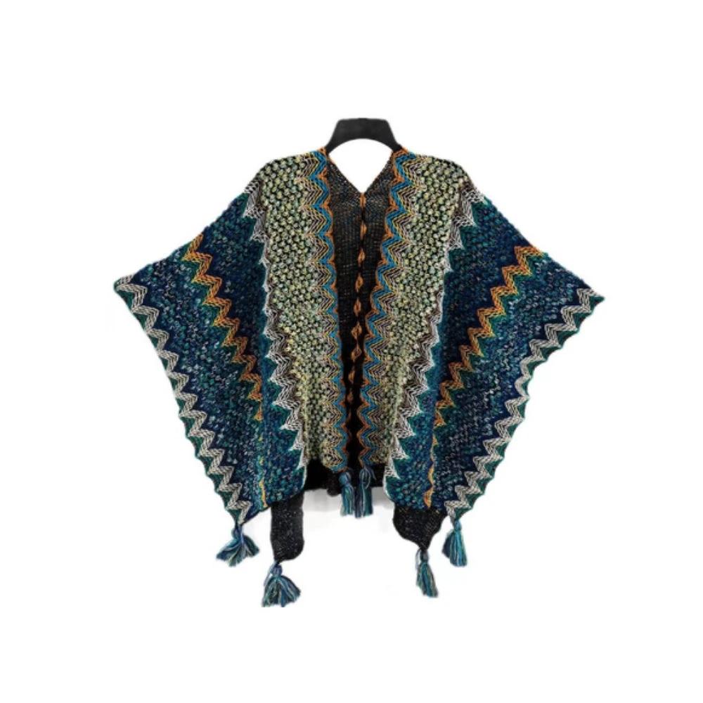 Zayla Tassel Striped Poncho Shawl by Casa & Beyond