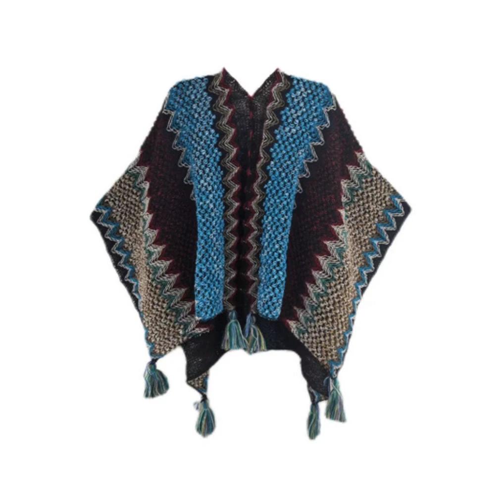 Zayla Tassel Striped Poncho Shawl by Casa & Beyond