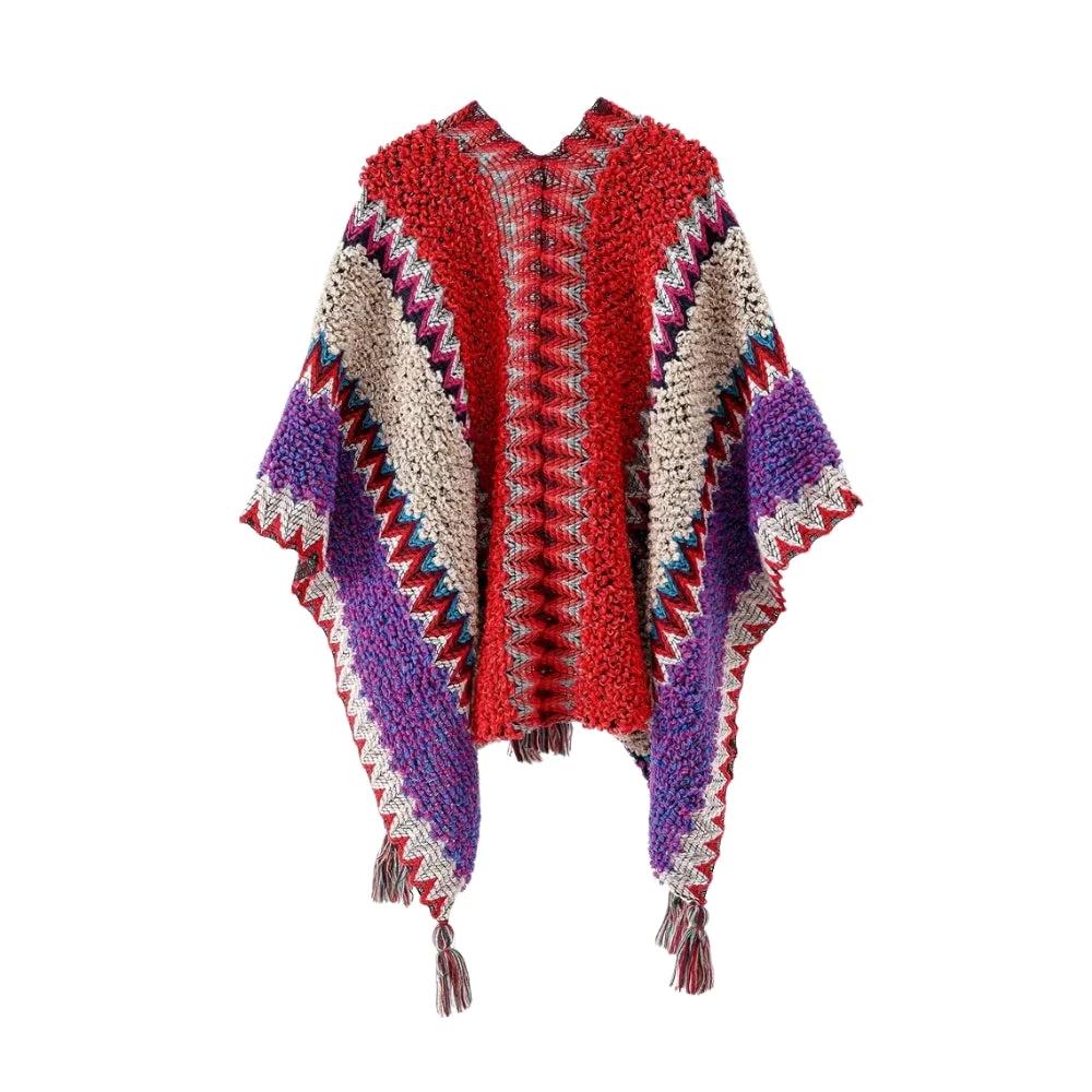 Zayla Tassel Striped Poncho Shawl by Casa & Beyond