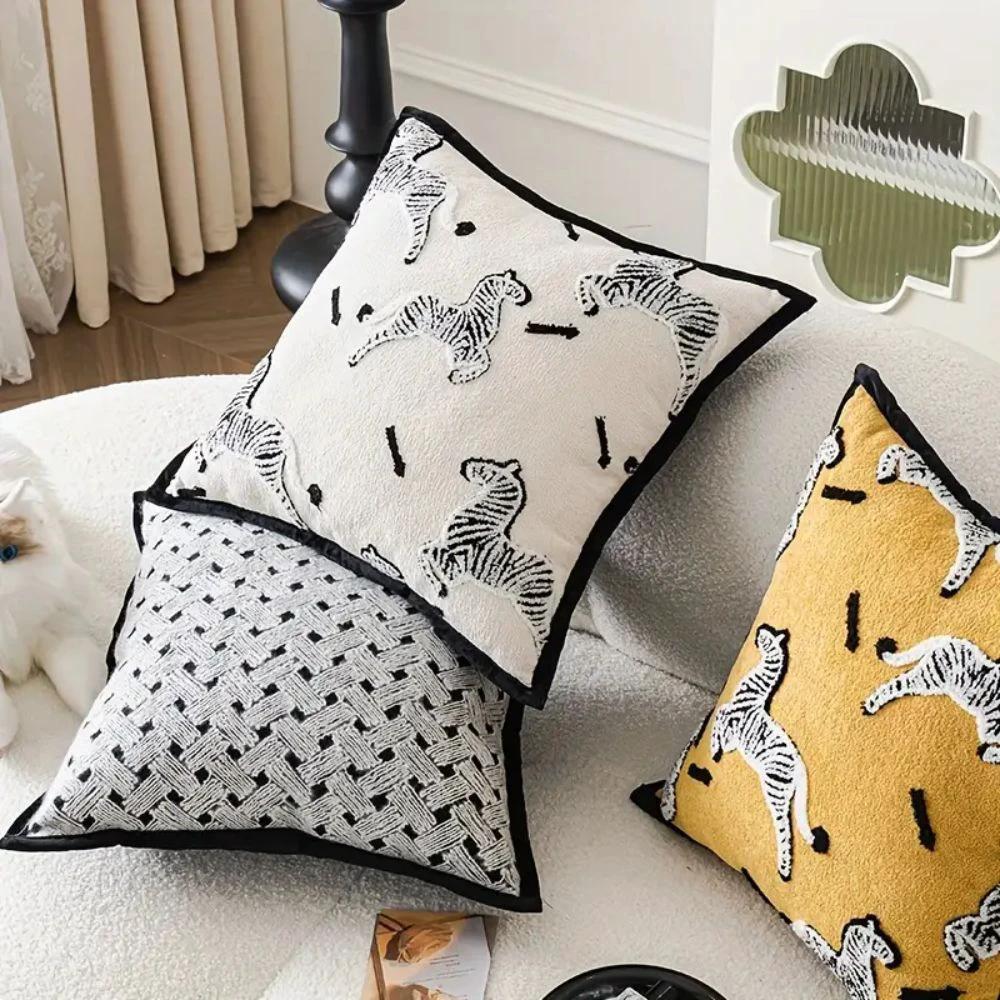Zebra Dash Embroidered Cushion Cover by Casa & Beyond