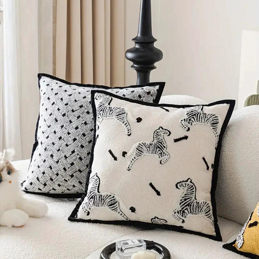 Zebra Dash Embroidered Cushion Cover by Casa & Beyond