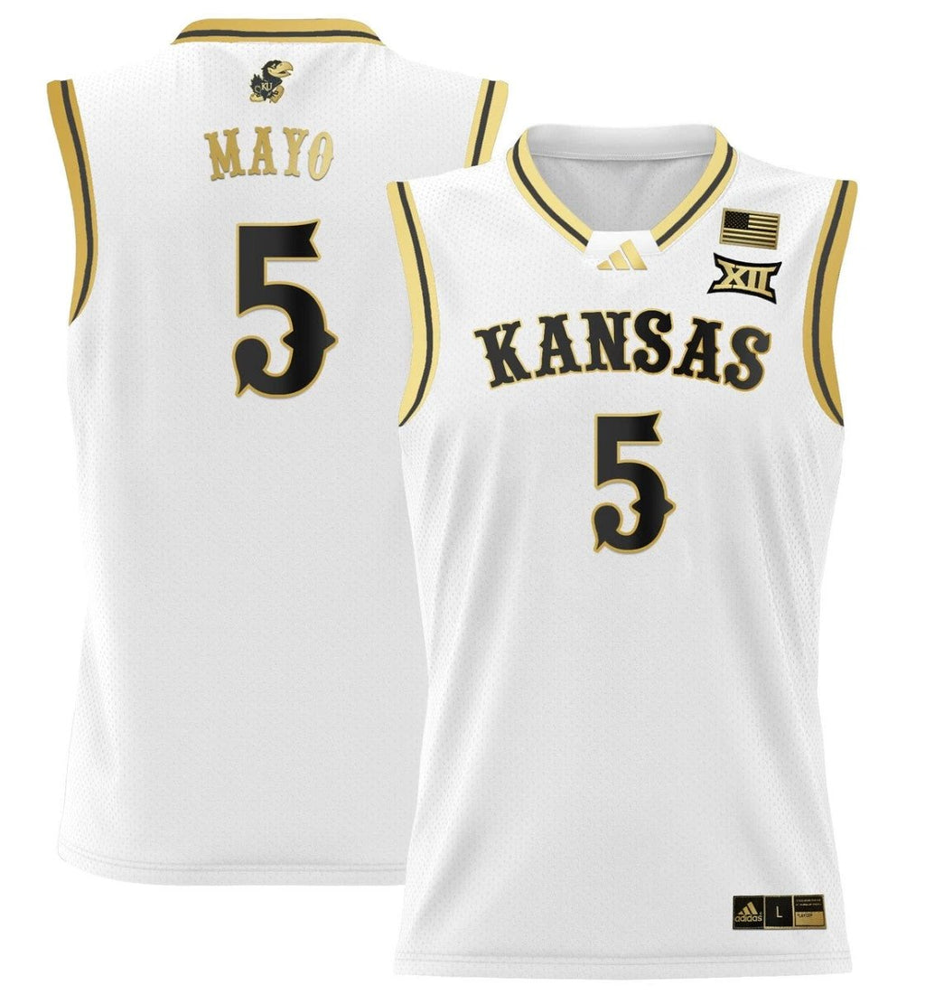 Zeke Mayo Jersey #5 Kansas Jayhawks 2024 Lightweight Basketball White Gold by My store basketball