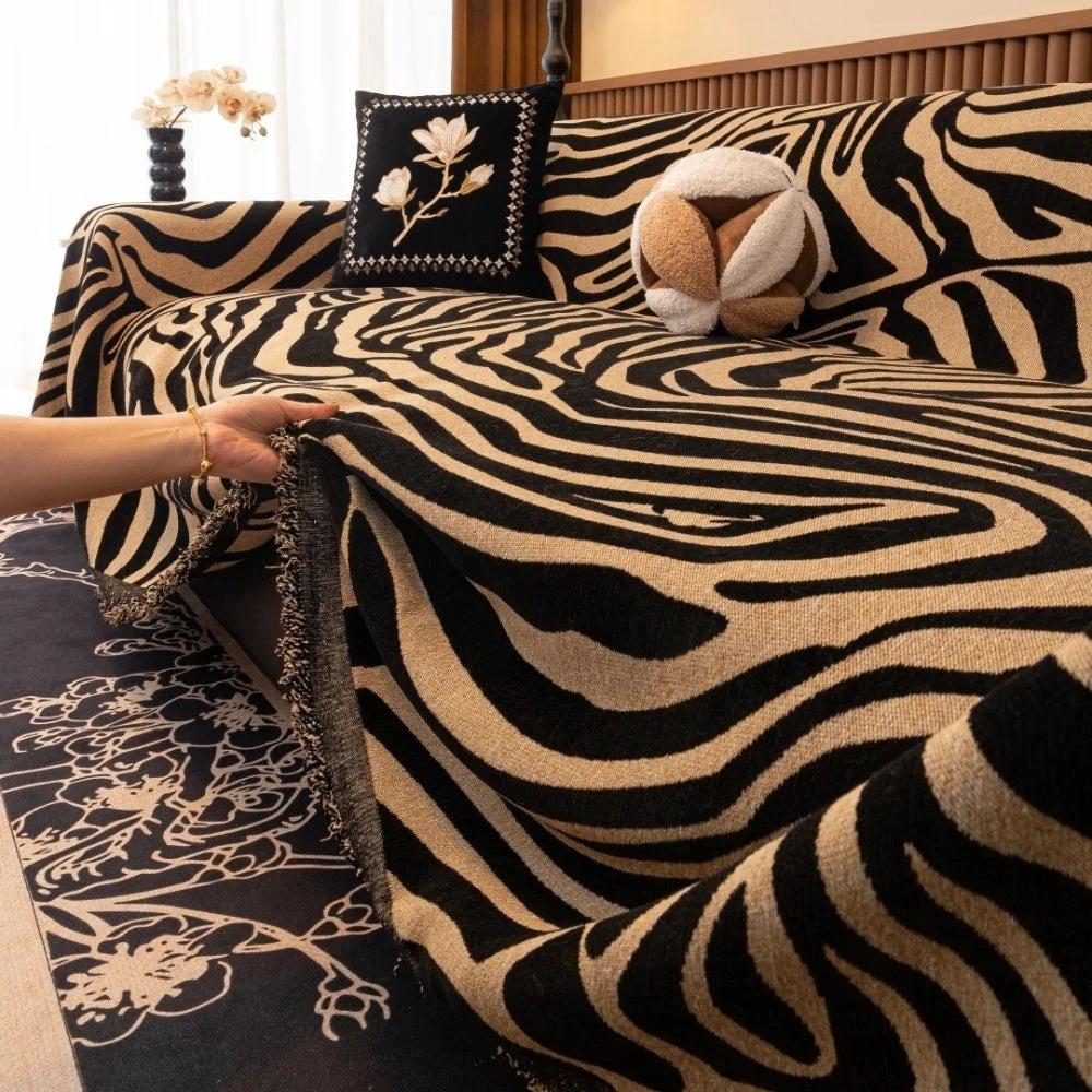 Zentara Chenille Zebra Geometric Sofa Cover by Casa & Beyond