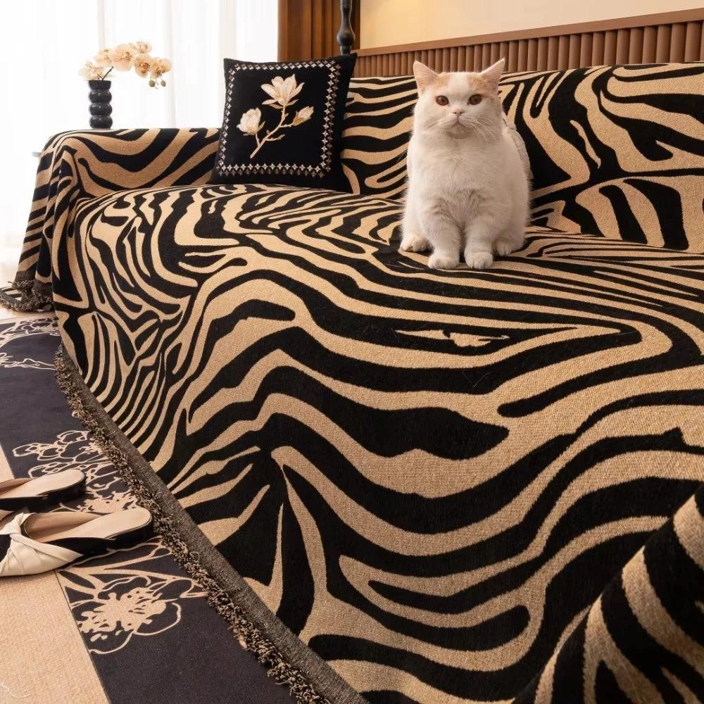 Zentara Chenille Zebra Geometric Sofa Cover by Casa & Beyond