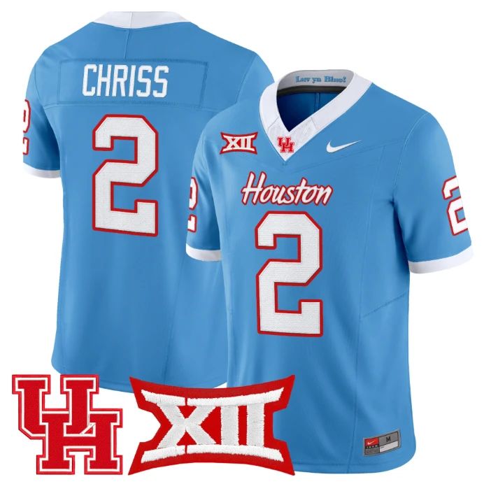 Zeon Chriss Jersey #2 Houston Cougars 2025 Vapor Limited Stitched Light Blue by NCAA Football Jersey