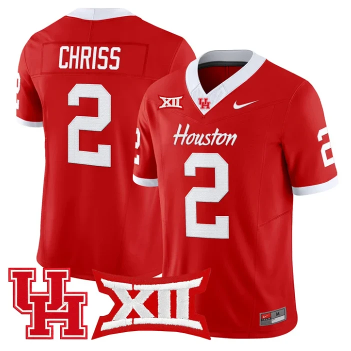 Zeon Chriss Jersey #2 Houston Cougars 2025 Vapor Limited Stitched Red by NCAA Football Jersey