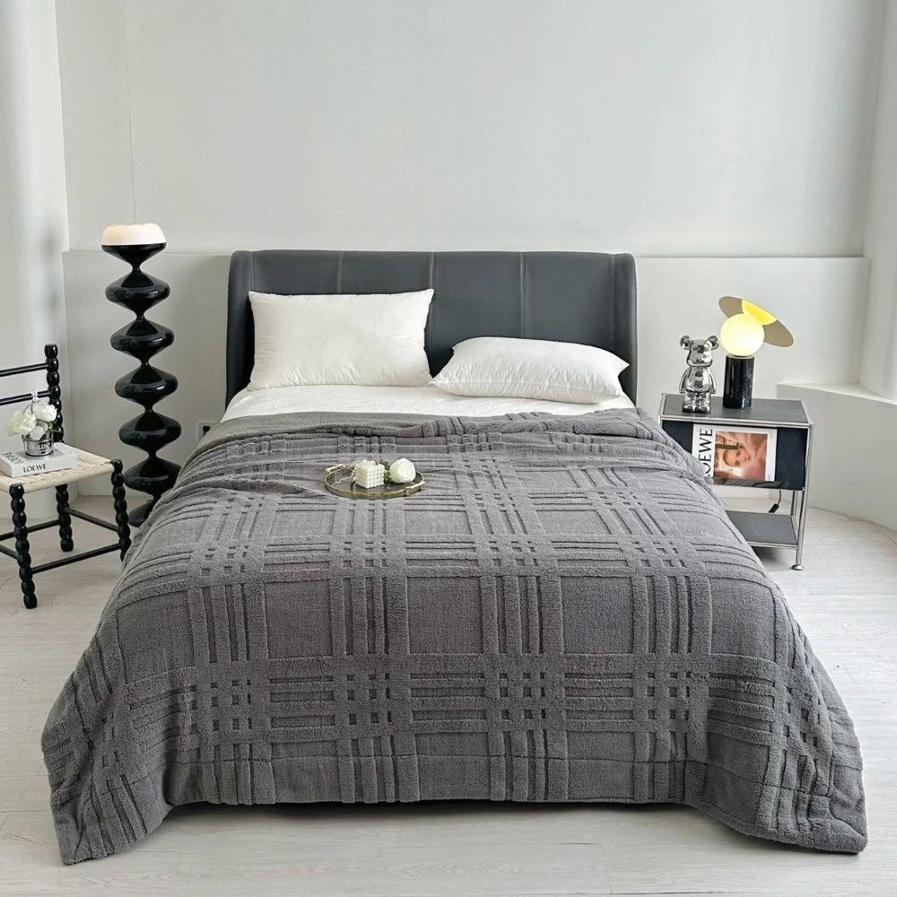Plaid Embossed Grid Pattern Winter Blanket by Casa & Beyond