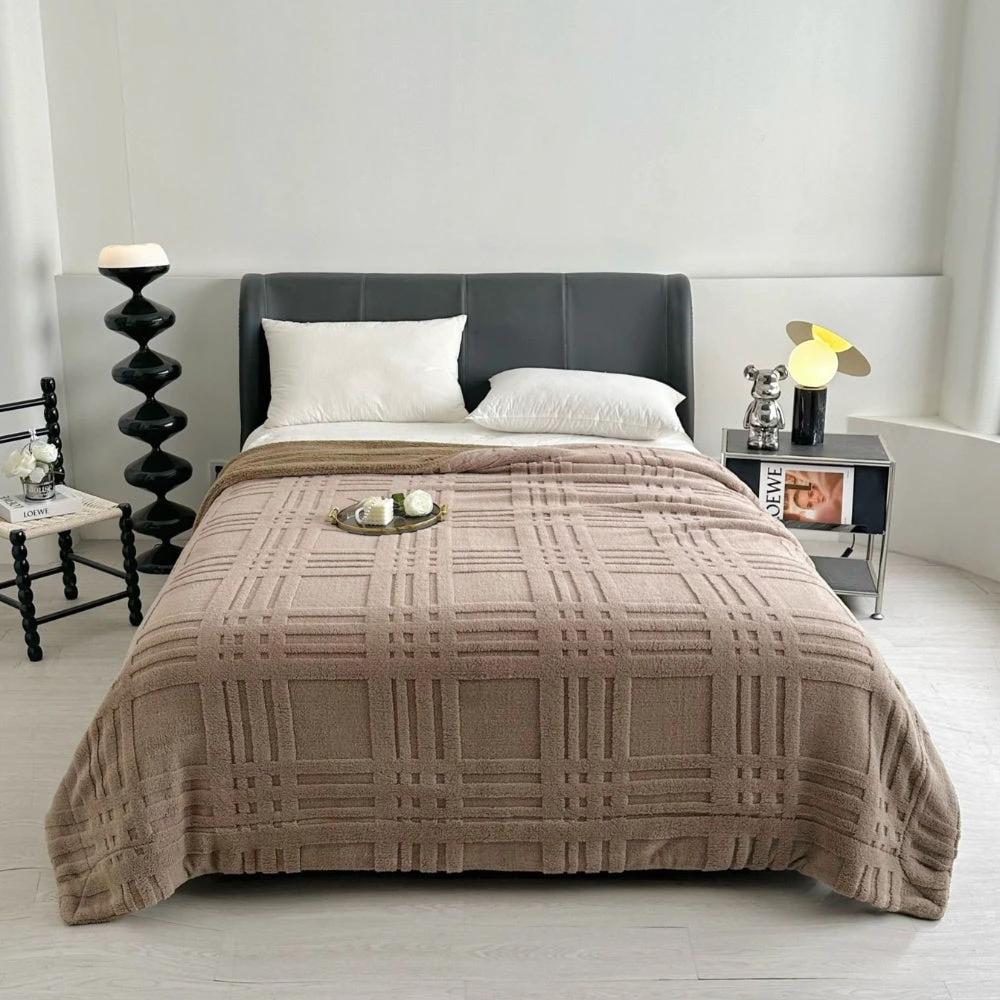 Plaid Embossed Grid Pattern Winter Blanket by Casa & Beyond