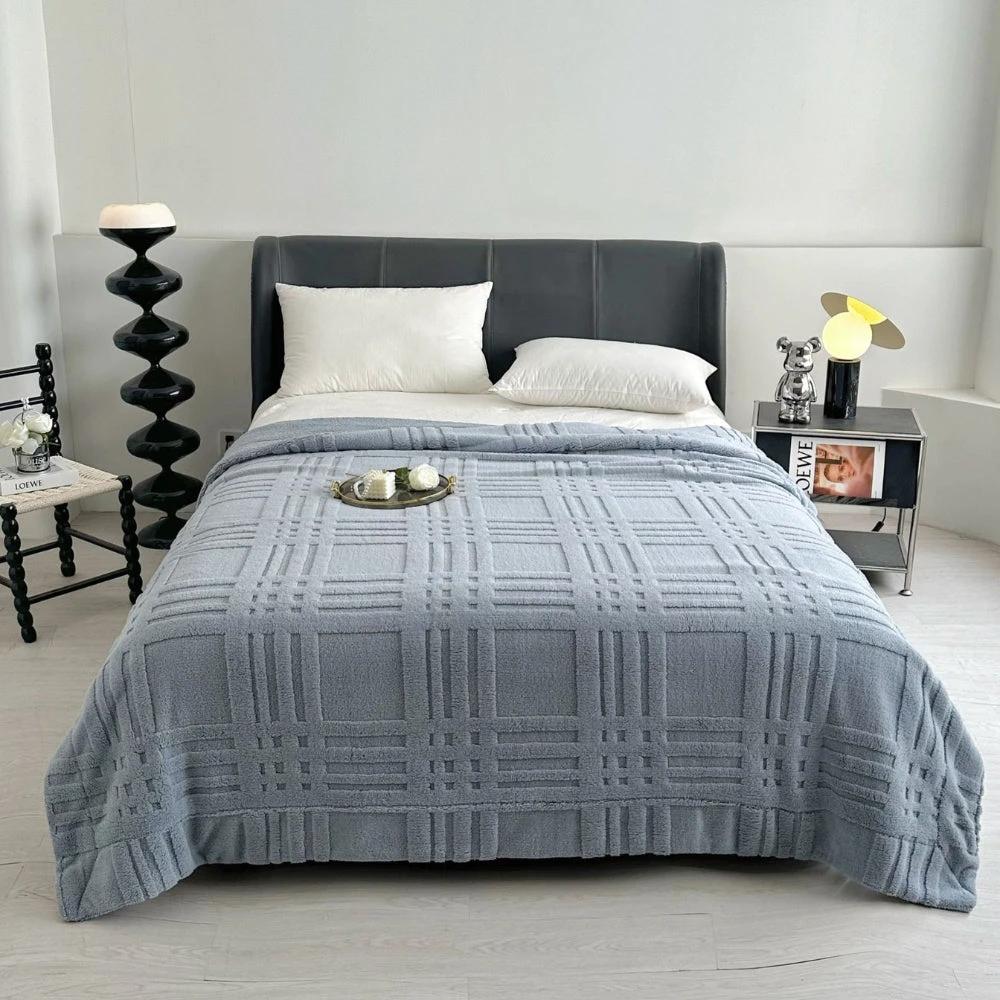 Plaid Embossed Grid Pattern Winter Blanket by Casa & Beyond