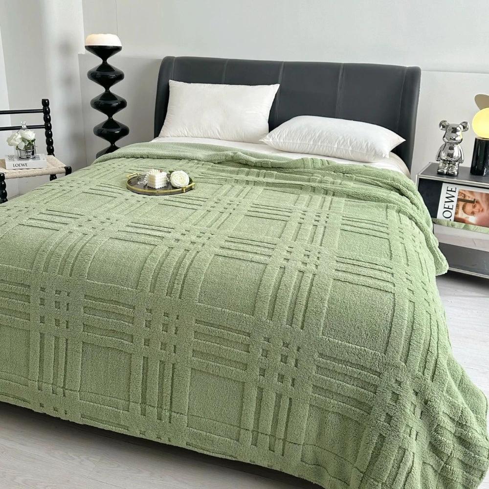 Plaid Embossed Grid Pattern Winter Blanket by Casa & Beyond