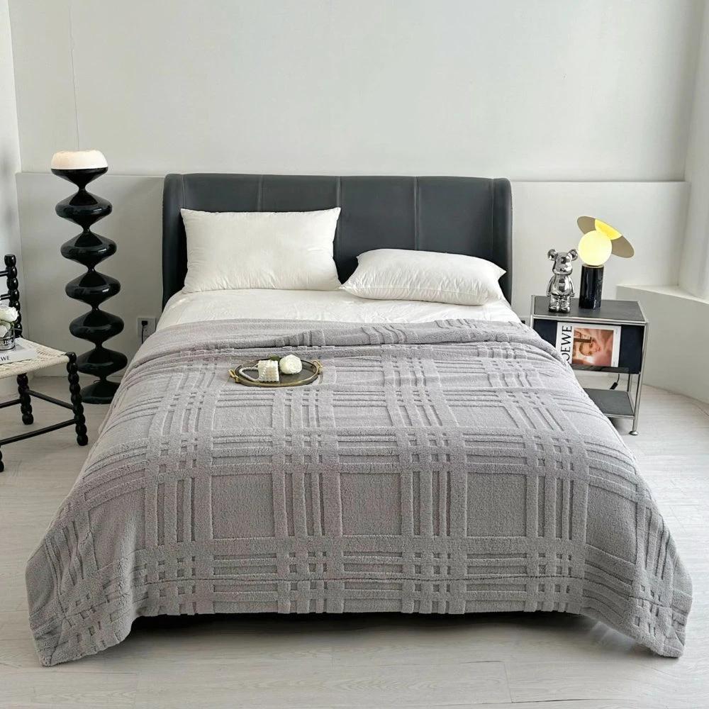 Plaid Embossed Grid Pattern Winter Blanket by Casa & Beyond