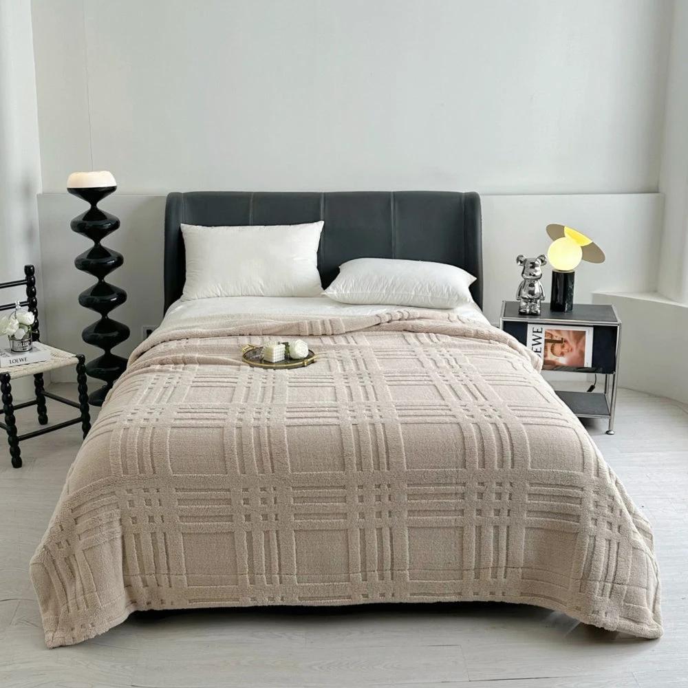 Plaid Embossed Grid Pattern Winter Blanket by Casa & Beyond