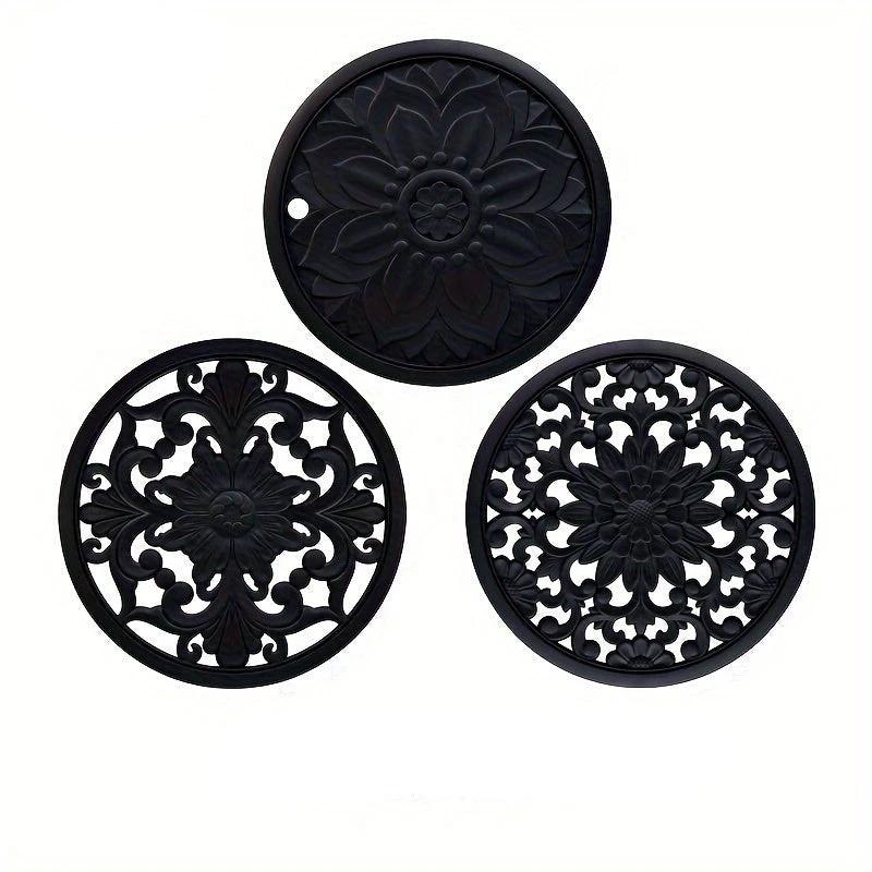 Set of 3 Heat Resistant Silicone Mats with Floral Pattern – Protection up to 230°C, Non-Slip, 16 cm by BowLift