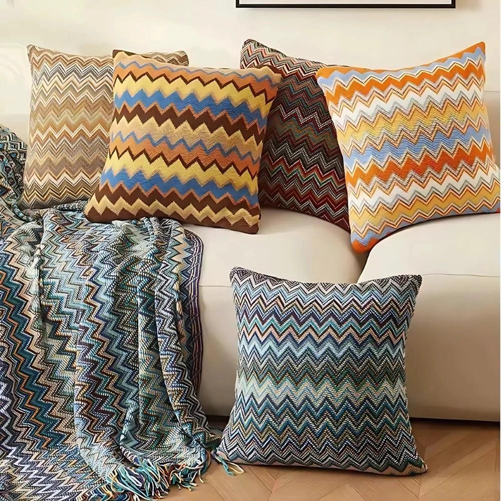 Zigzag Knit Boho Throw Cushion Cover by Casa & Beyond