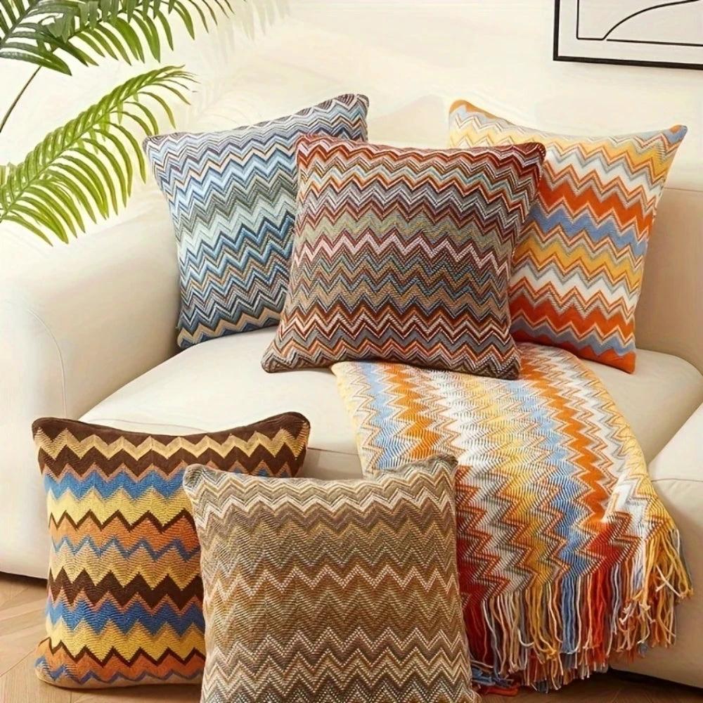 Zigzag Knit Boho Throw Cushion Cover by Casa & Beyond