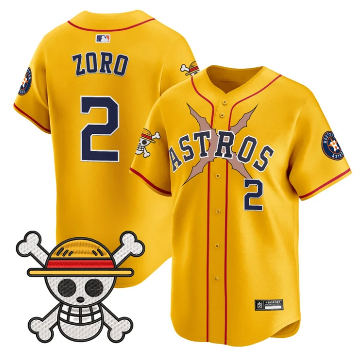Zoro Jersey #2 Houston Astros One Piece 2025 Vapor Limited Stitched Gold by My Store