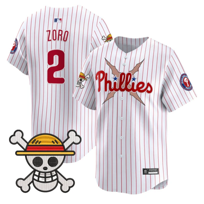 Zoro Jersey #2 Philadelphia Phillies One Piece 2025 Limited Stitched Stripes by My Store