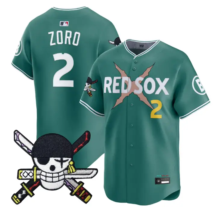 Zoro Jersey #2 Boston Red Sox One Piece Zoro Patch Premier Stitched by My Store