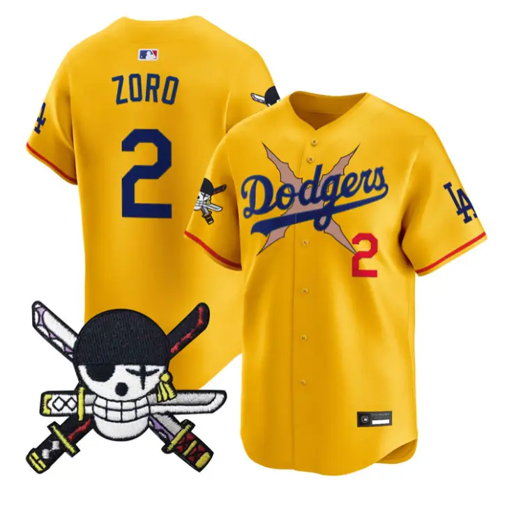 Zoro Jersey #2 Dodgers One Piece Zoro Patch Premier Stitched by My Store